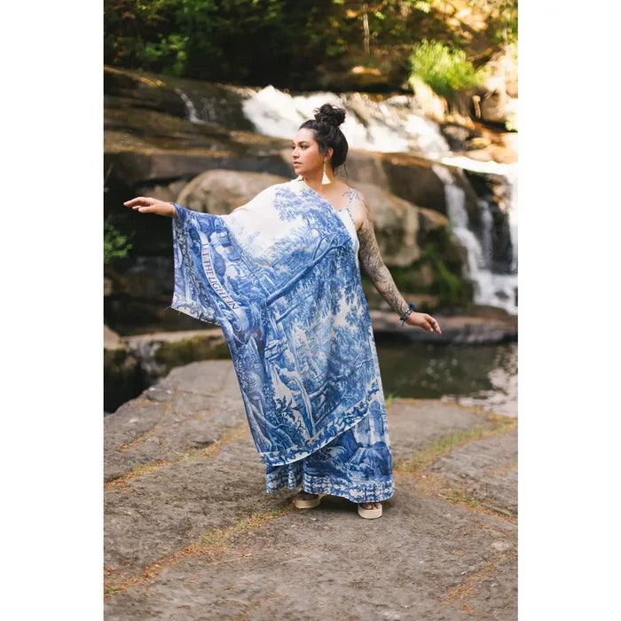 Let the Light in Bohemian Scarf w/ Blue Delft Toile Print