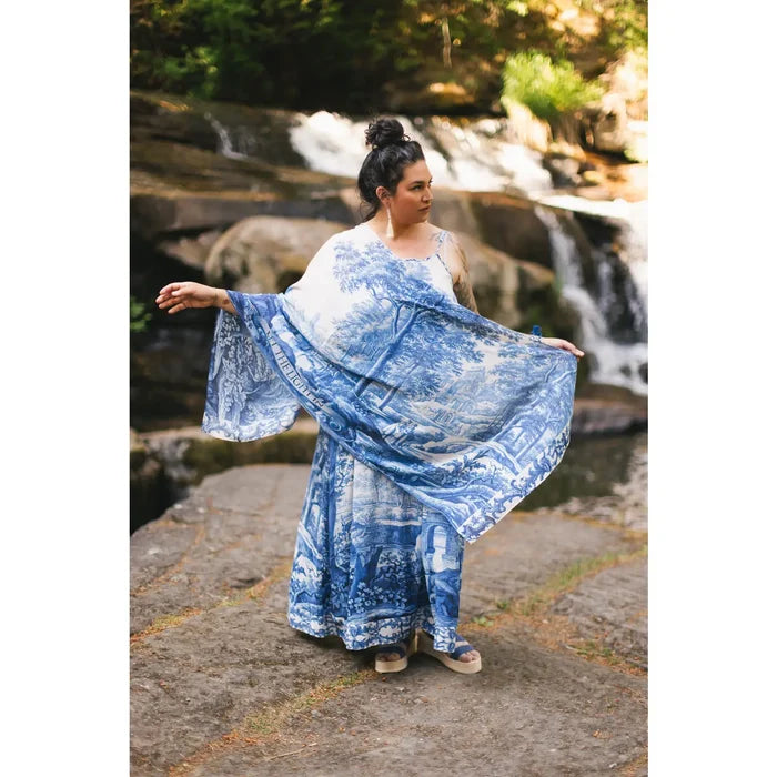 Let the Light in Bohemian Scarf w/ Blue Delft Toile Print