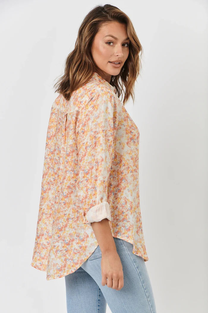 Linen Boyfriend Shirt in Apricot Floral