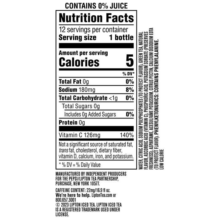 Lipton Diet Iced Green Tea, Citrus Bottle Tea Drink, 16.9 fl oz, 12 Bottles