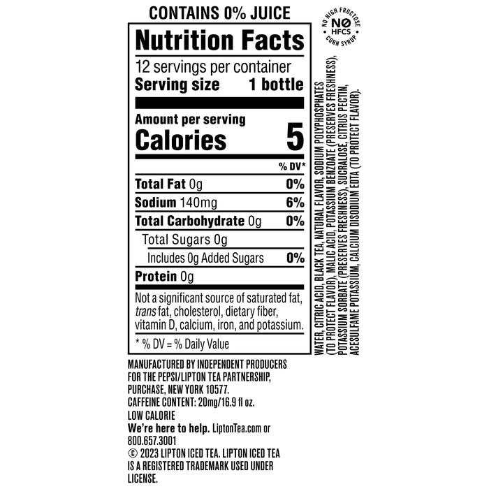 Lipton Diet Peach Iced Tea, 16.9 fl oz, 12 Pack Bottles
