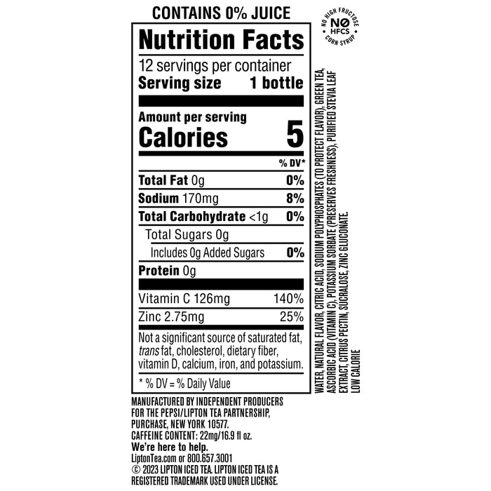 Lipton Iced Tea Immune Support Diet Pineapple Mango Green Tea 16.9 Fl Oz, 12 Count