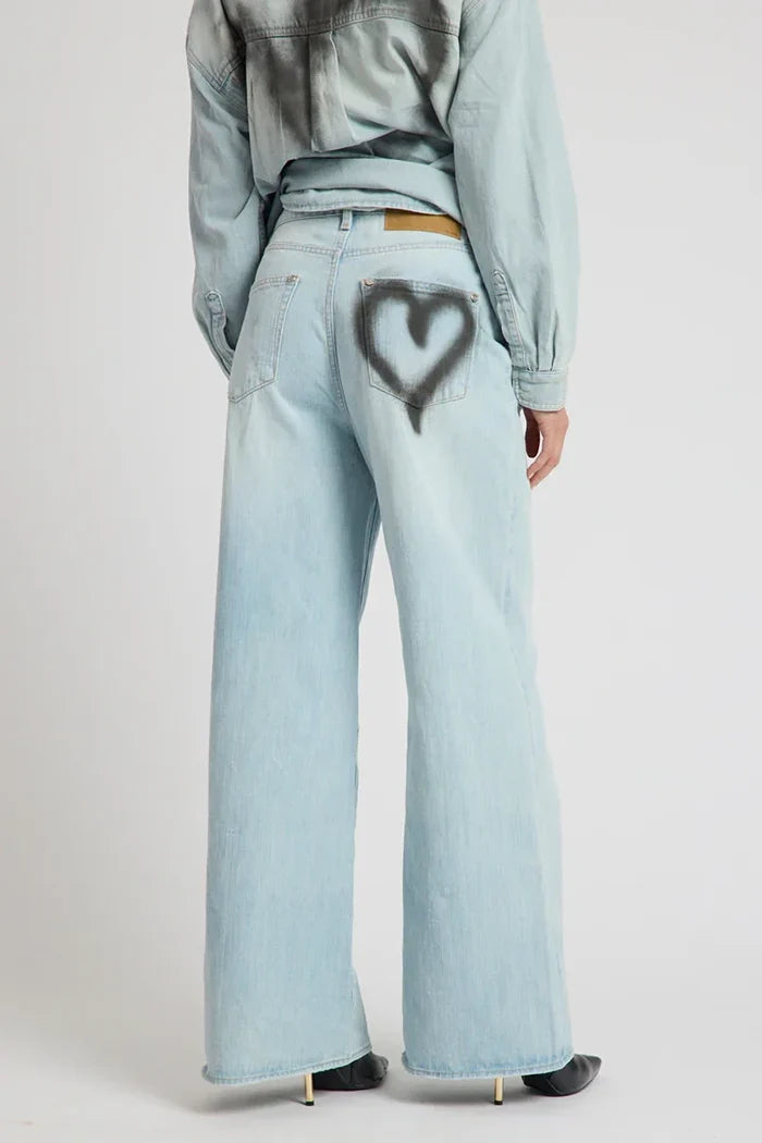 Love Machines Heart Mid Waist Super Wide Leg Denim | Sea Mist Love