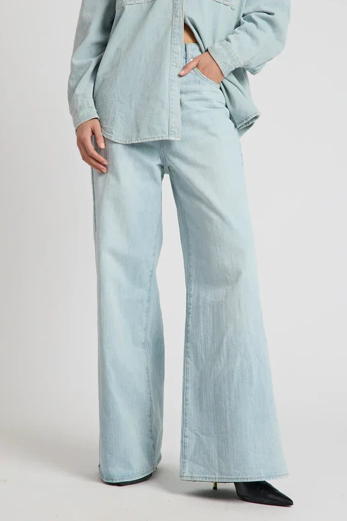 Love Machines Heart Mid Waist Super Wide Leg Denim | Sea Mist Love