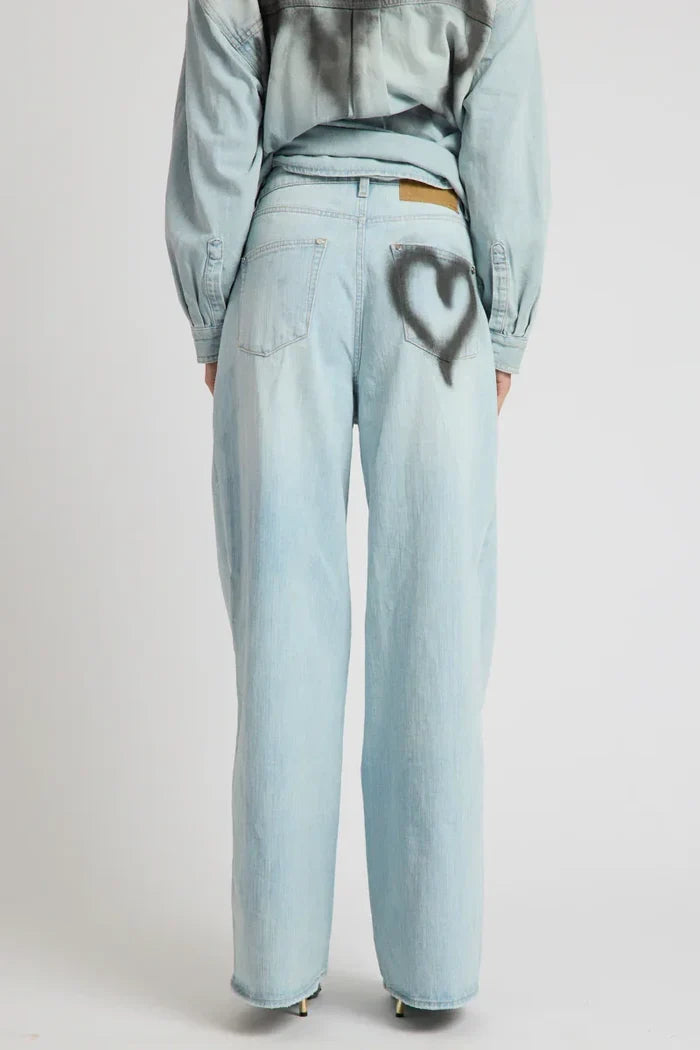 Love Machines Heart Mid Waist Super Wide Leg Denim | Sea Mist Love