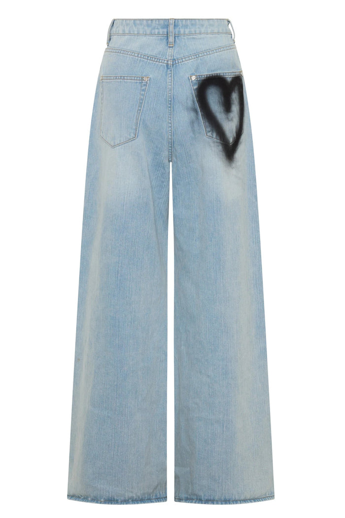 Love Machines Heart Mid Waist Super Wide Leg Denim | Sea Mist Love