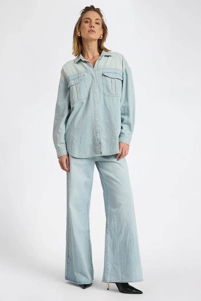 Love Machines Heart Mid Waist Super Wide Leg Denim | Sea Mist Love