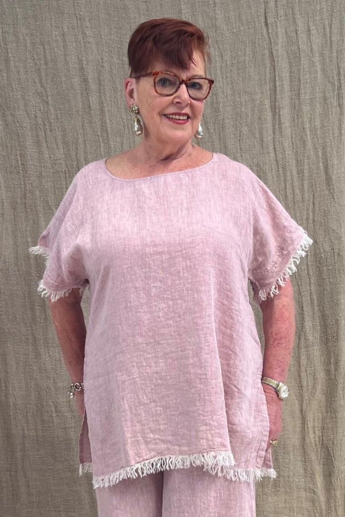 Lucia Fringed Top | Chambray Fondant Pink