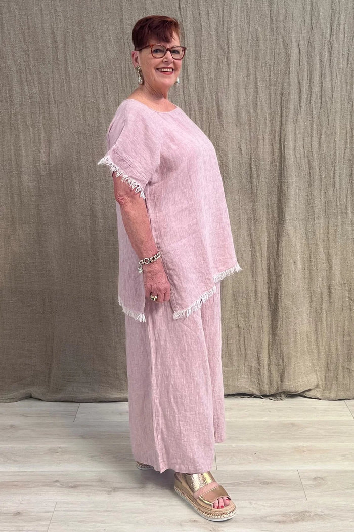 Lucia Fringed Top | Chambray Fondant Pink