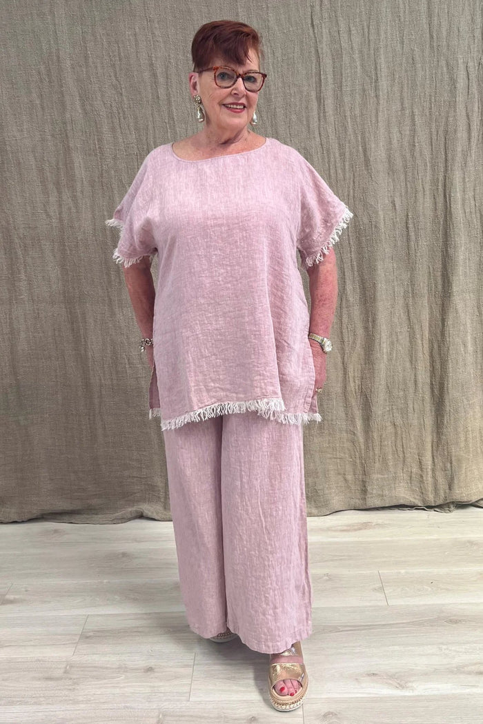Lucia Fringed Top | Chambray Fondant Pink