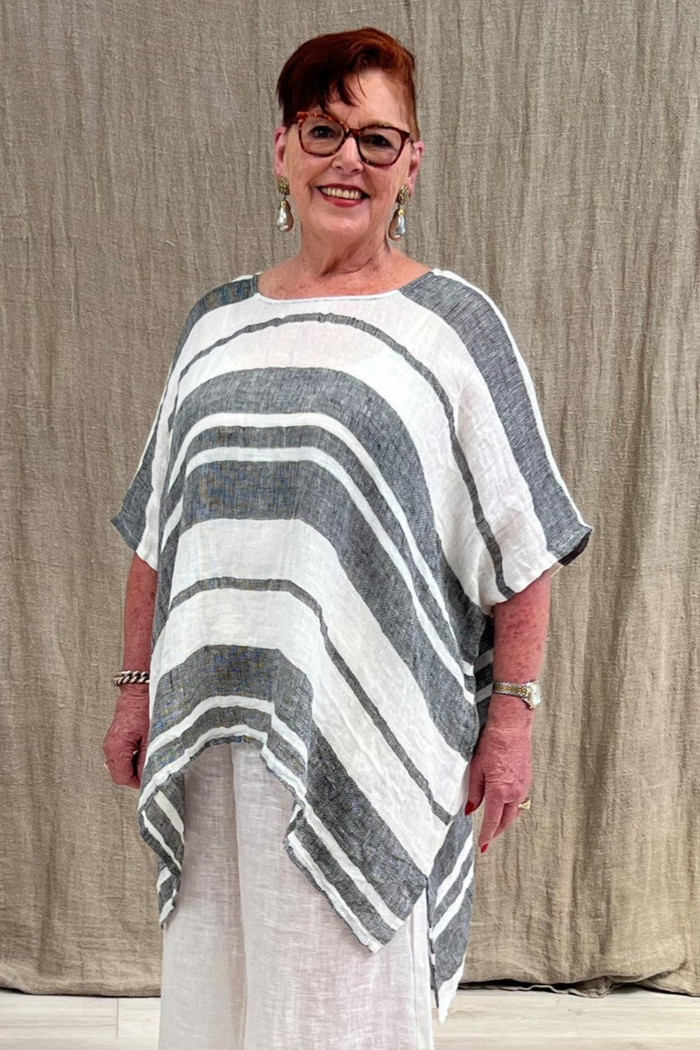 Luna Oversized Top | Black & White Stripes