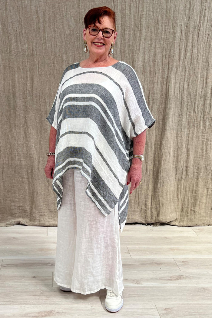 Luna Oversized Top | Black & White Stripes