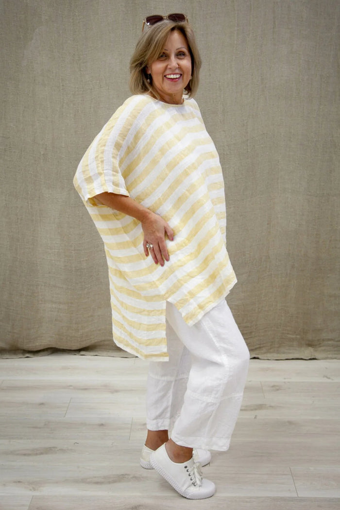 Luna Oversized Top | Lemon Stripes