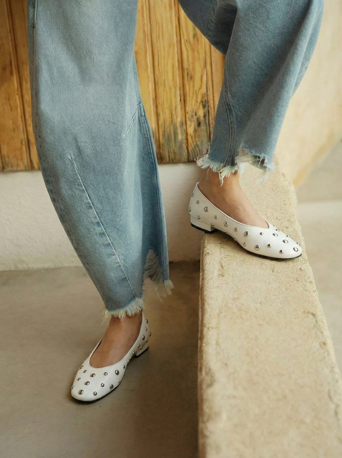 Lune Ballet Flats | White Stud