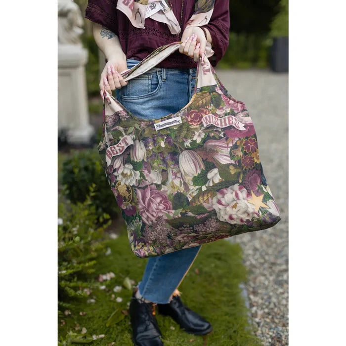 Make A Wish Floral Boho Linen Tote Bag w/ Wishbone Dandelion