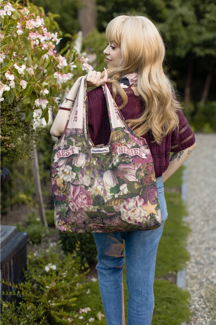 Make A Wish Floral Boho Linen Tote Bag w/ Wishbone Dandelion
