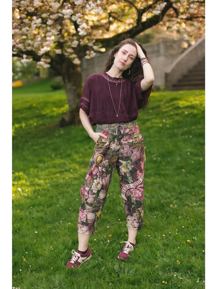 Make A Wish Linen Cropped Artist Pant w/ Wishbone, Dandelion