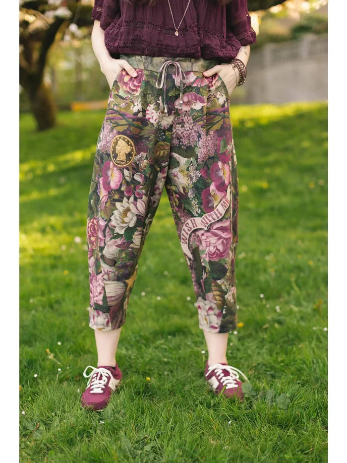 Make A Wish Linen Cropped Artist Pant w/ Wishbone, Dandelion