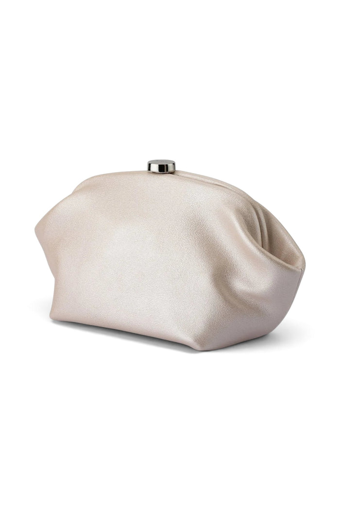 ELSHAM BOUTIQUE Marina pearl clutch in shimmering pearl vegan leather with a silver clasp closure