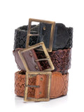 Marrakesh Woven Wide T-Bar Basket Weave Leather Belt | Black