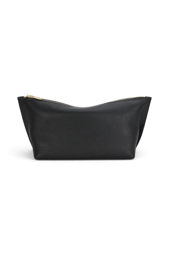 ELSHAM BOUTIQUE black calf nappa leather medium poucher with brass zip hardware and gold foil logo detail