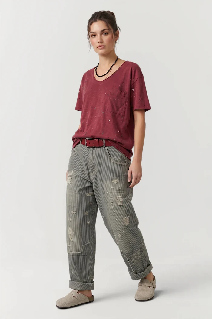 Moon Dance V-Neck Tee | Wine Splatter