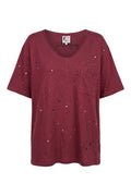 Moon Dance V-Neck Tee | Wine Splatter