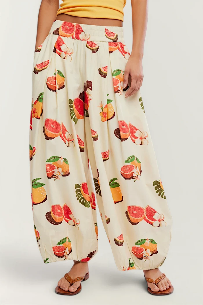 Moonflower Printed Pull-On Balloon Pants | Funky Fruits