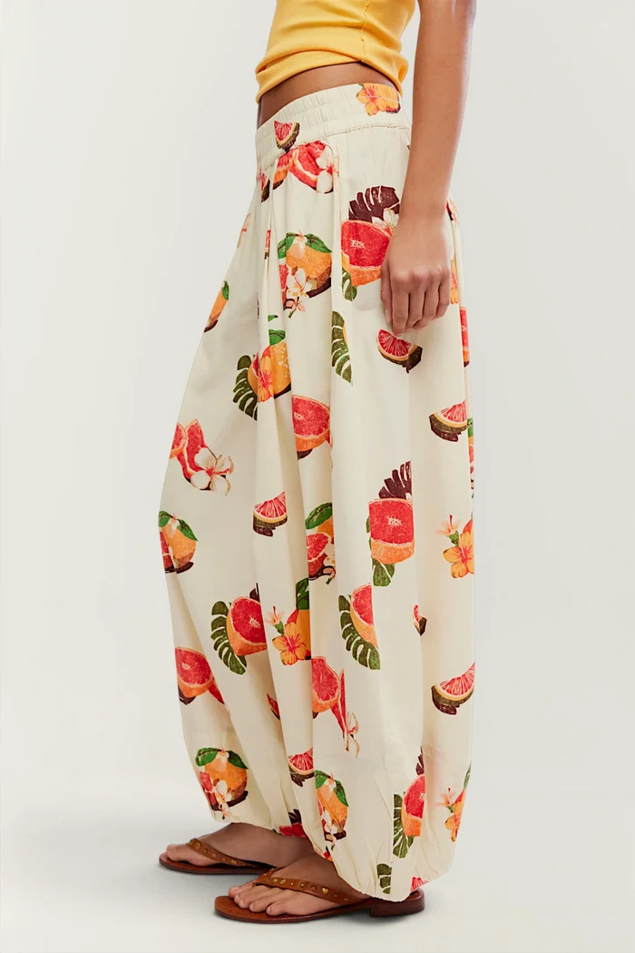 Moonflower Printed Pull-On Balloon Pants | Funky Fruits
