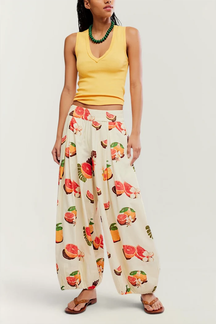 Moonflower Printed Pull-On Balloon Pants | Funky Fruits