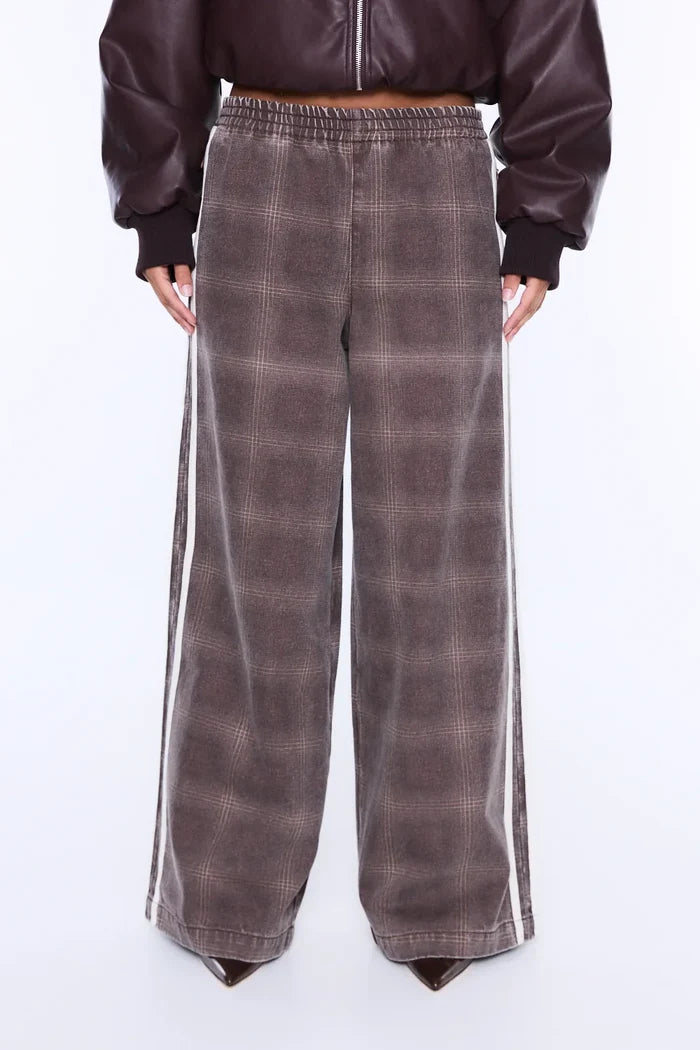 Myla Wide Leg Pant | Burgundy Check
