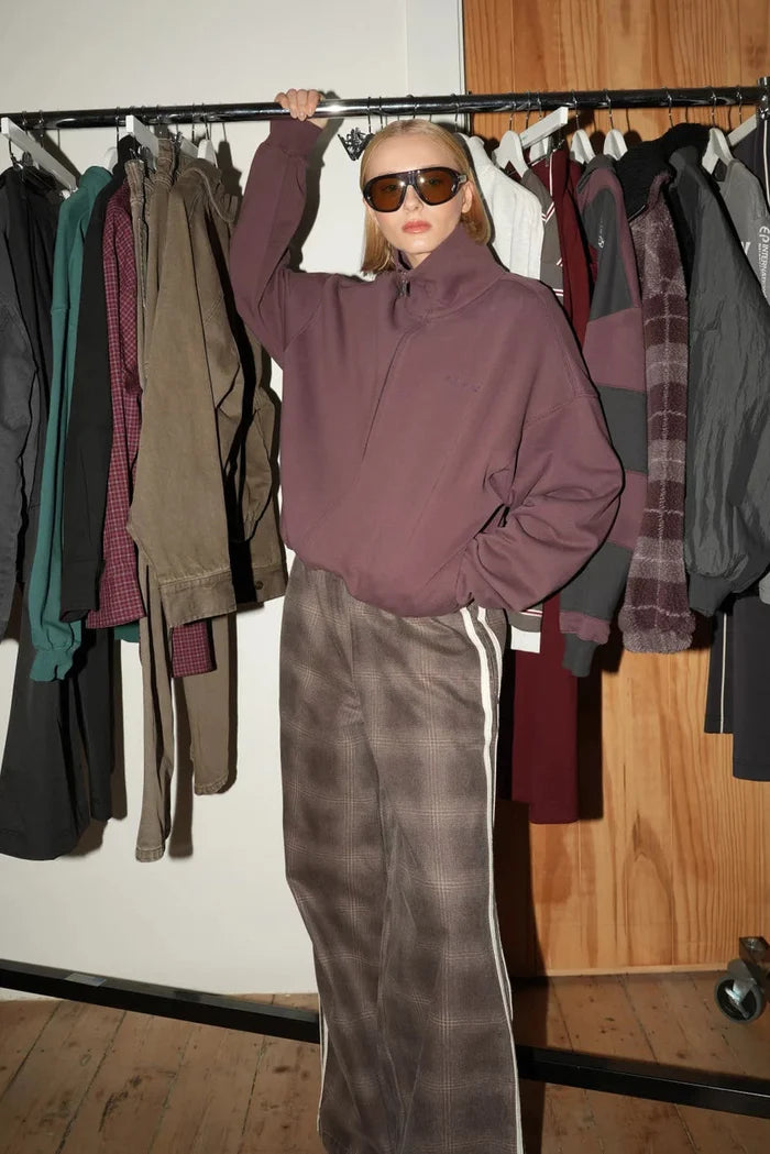 Myla Wide Leg Pant | Burgundy Check