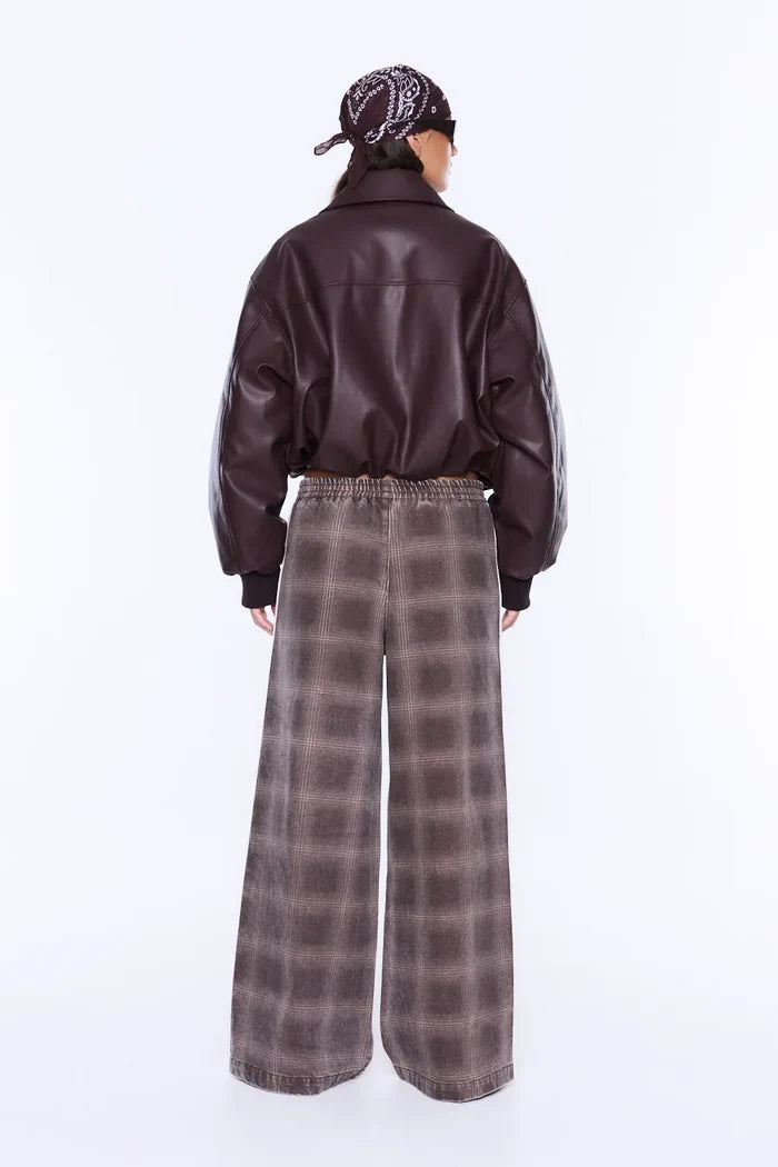 Myla Wide Leg Pant | Burgundy Check