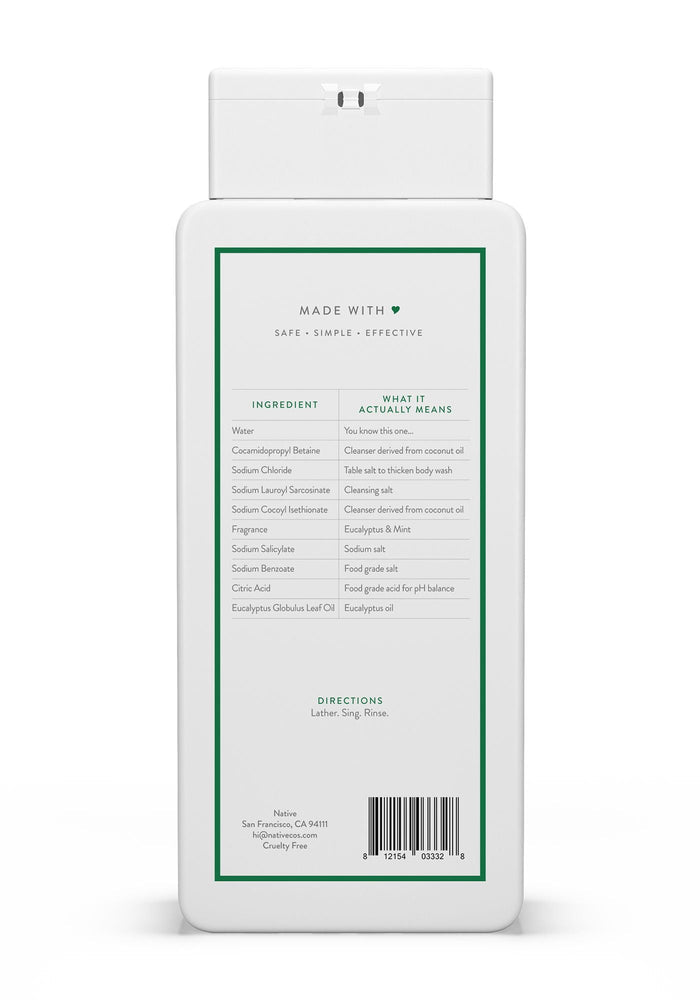 Native Natural Body Wash, Eucalyptus & Mint, Sulfate Free, Paraben Free, 18 oz