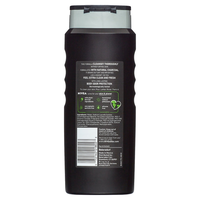 Nivea Men Deep Active Clean Charcoal Body Wash, 16.9 fl oz Bottle