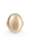 ELSHAM BOUTIQUE Nola gold ring with domed face and brushed texture. Minimalist sculptural design.