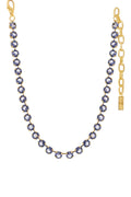 ELSHAM BOUTIQUE Oakland necklace featuring unfoiled tanzanite crystals set in antique gold-plated brass with extension