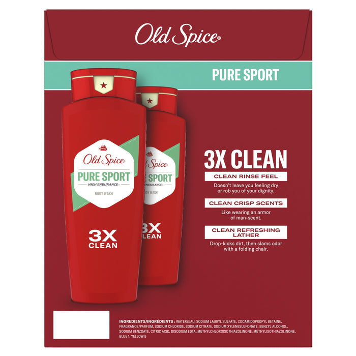 Old Spice High Endurance Body Wash for Men, Pure Sport Scent, 24 fl oz, Pack of 2