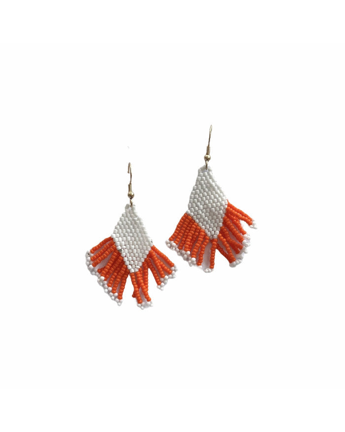 Orange and White Beaded Earrings