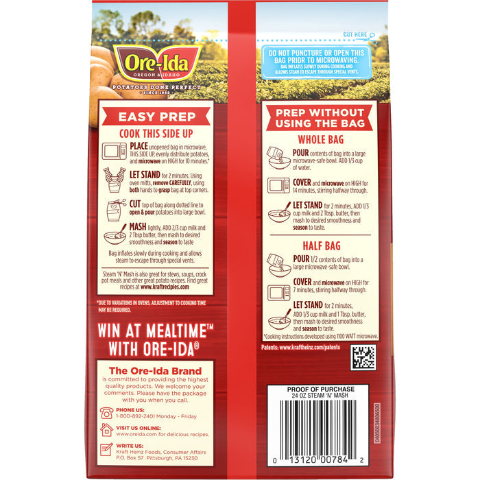 Ore-Ida Home Style Steam 'N' Mash Recipe Ready Pre-Cut Russet Potatoes Frozen Side Dish, 24 oz Bag