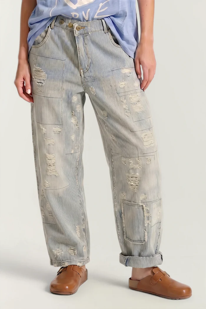 Peace and Love Jeans | Blue Railroad Stripe