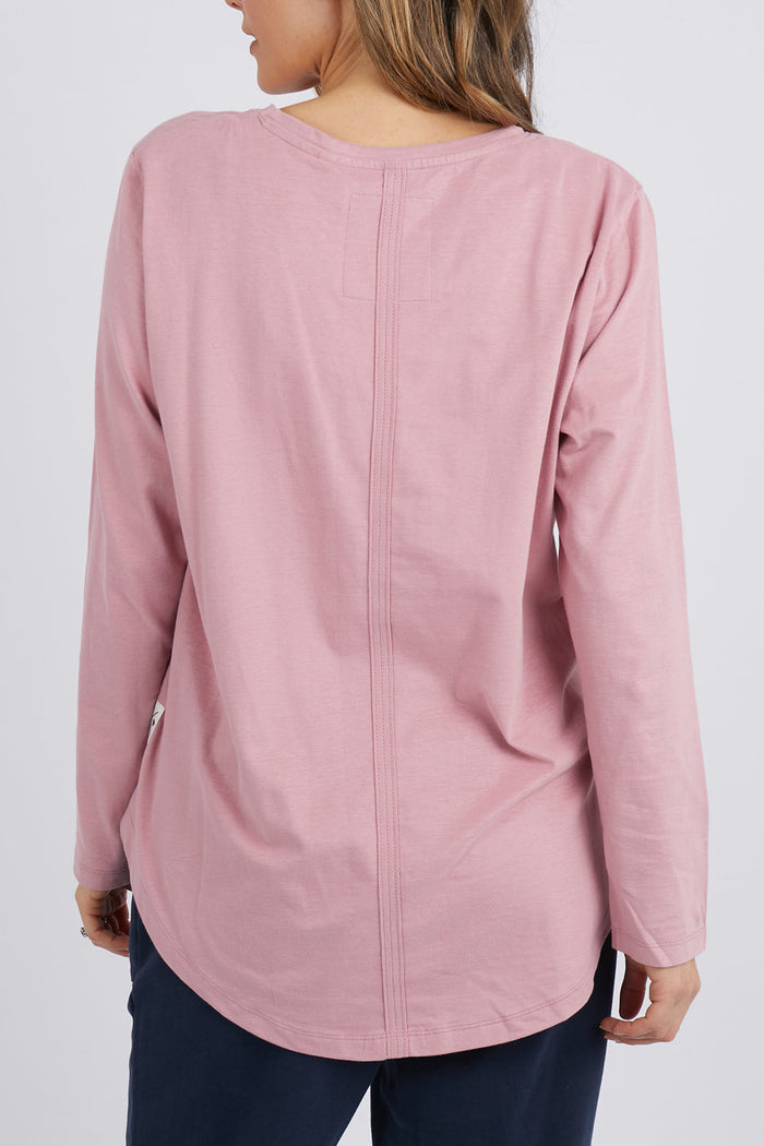 Peachy Long Sleeve  V Neck Tee | Dusty Pink