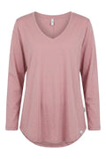 Peachy Long Sleeve  V Neck Tee | Dusty Pink
