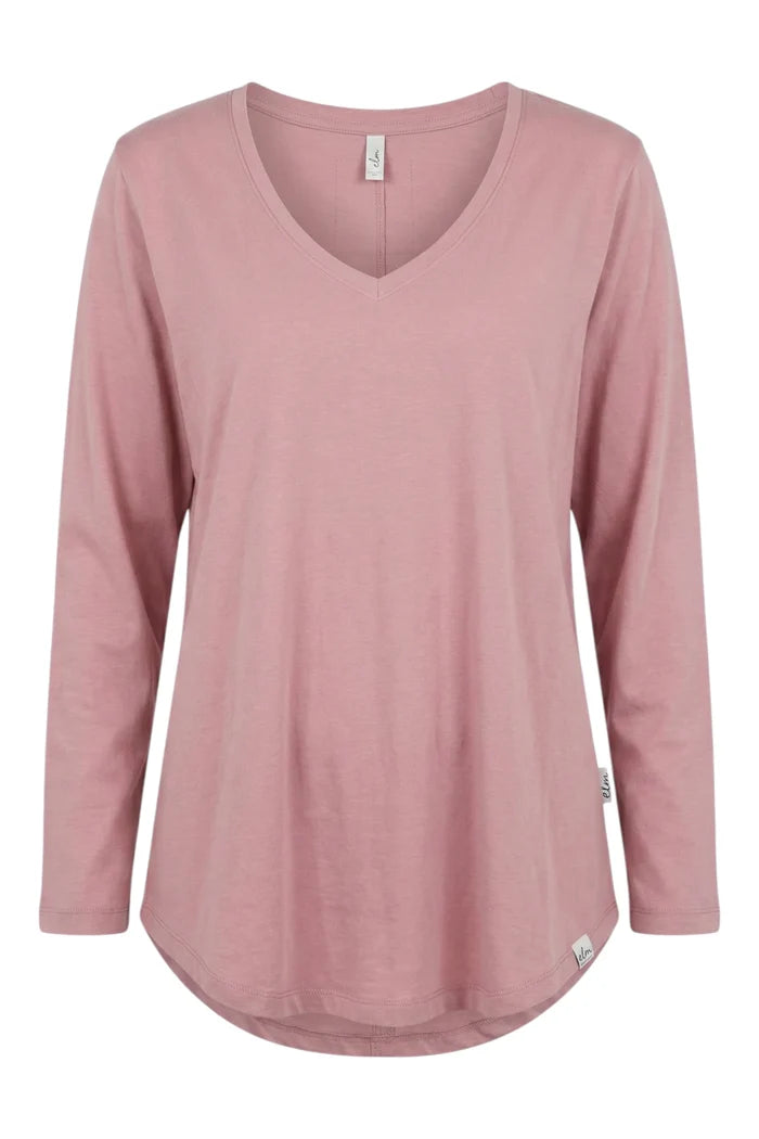 Peachy Long Sleeve  V Neck Tee | Dusty Pink