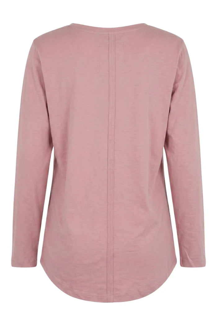 Peachy Long Sleeve  V Neck Tee | Dusty Pink