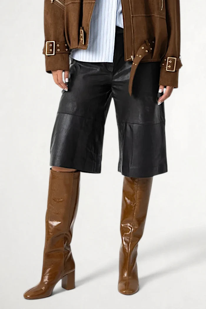 Petra Fit Leather Shorts | Black