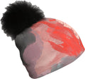Pink and Flames Beanie with Black Pompom - Women's