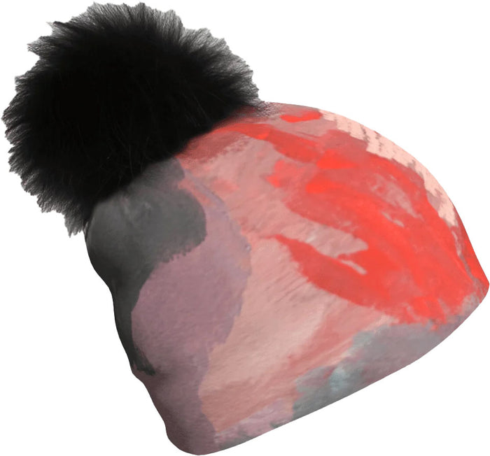 Pink and Flames Beanie with Black Pompom - Women's