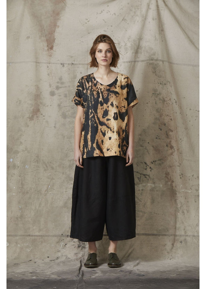 Print Linen Top in Leopard
