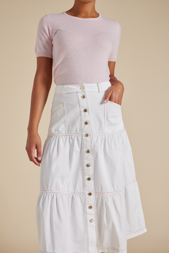 Rainbow Lotus Skirt in White Denim